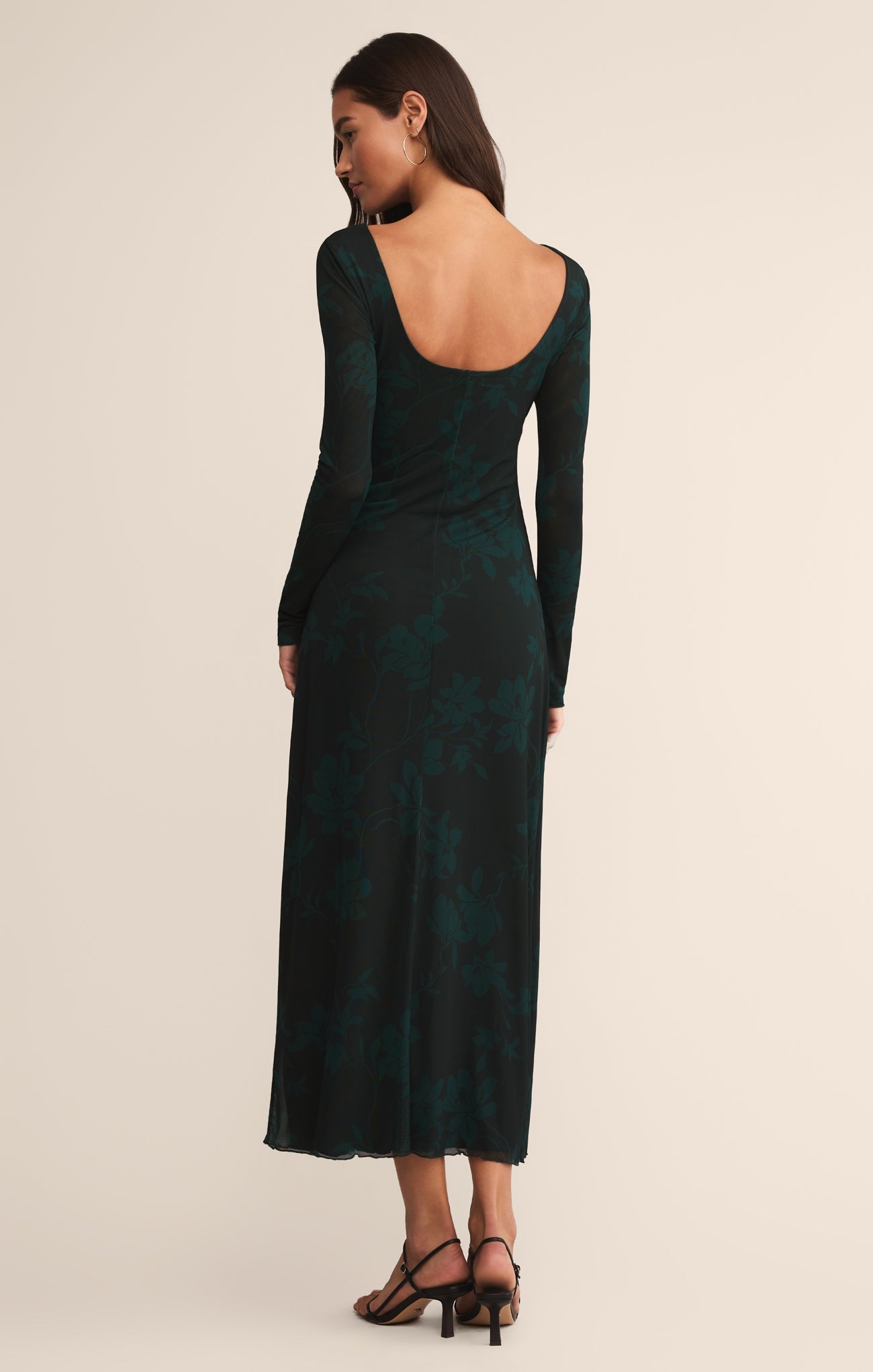 Robe midi en maille florale Spellbound - Robe transparente ajustée à manches longues imprimée pour femme