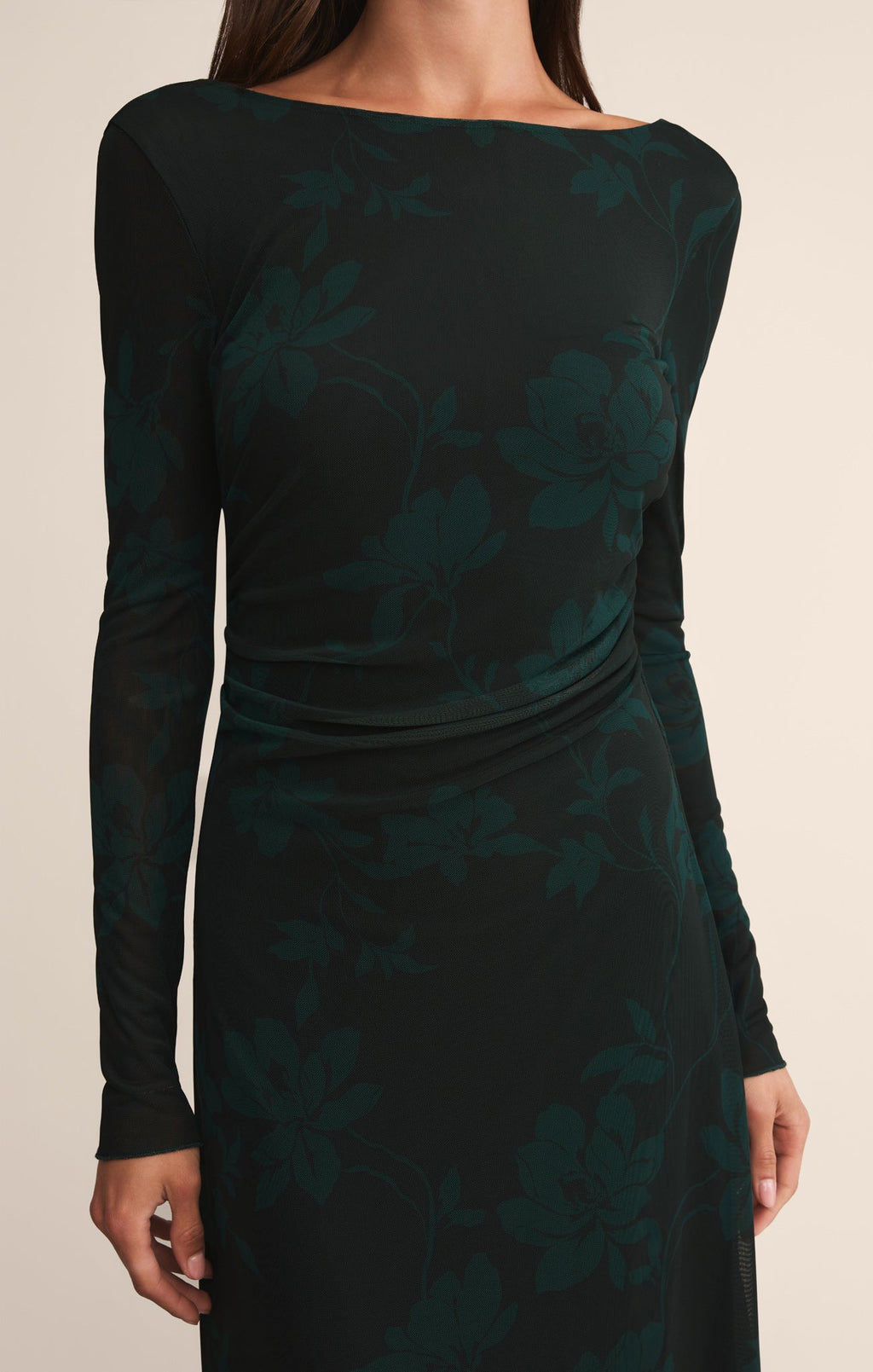 Robe midi en maille florale Spellbound - Robe transparente ajustée à manches longues imprimée pour femme