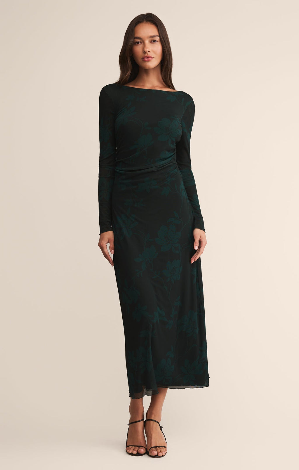 Robe midi en maille florale Spellbound - Robe transparente ajustée à manches longues imprimée pour femme