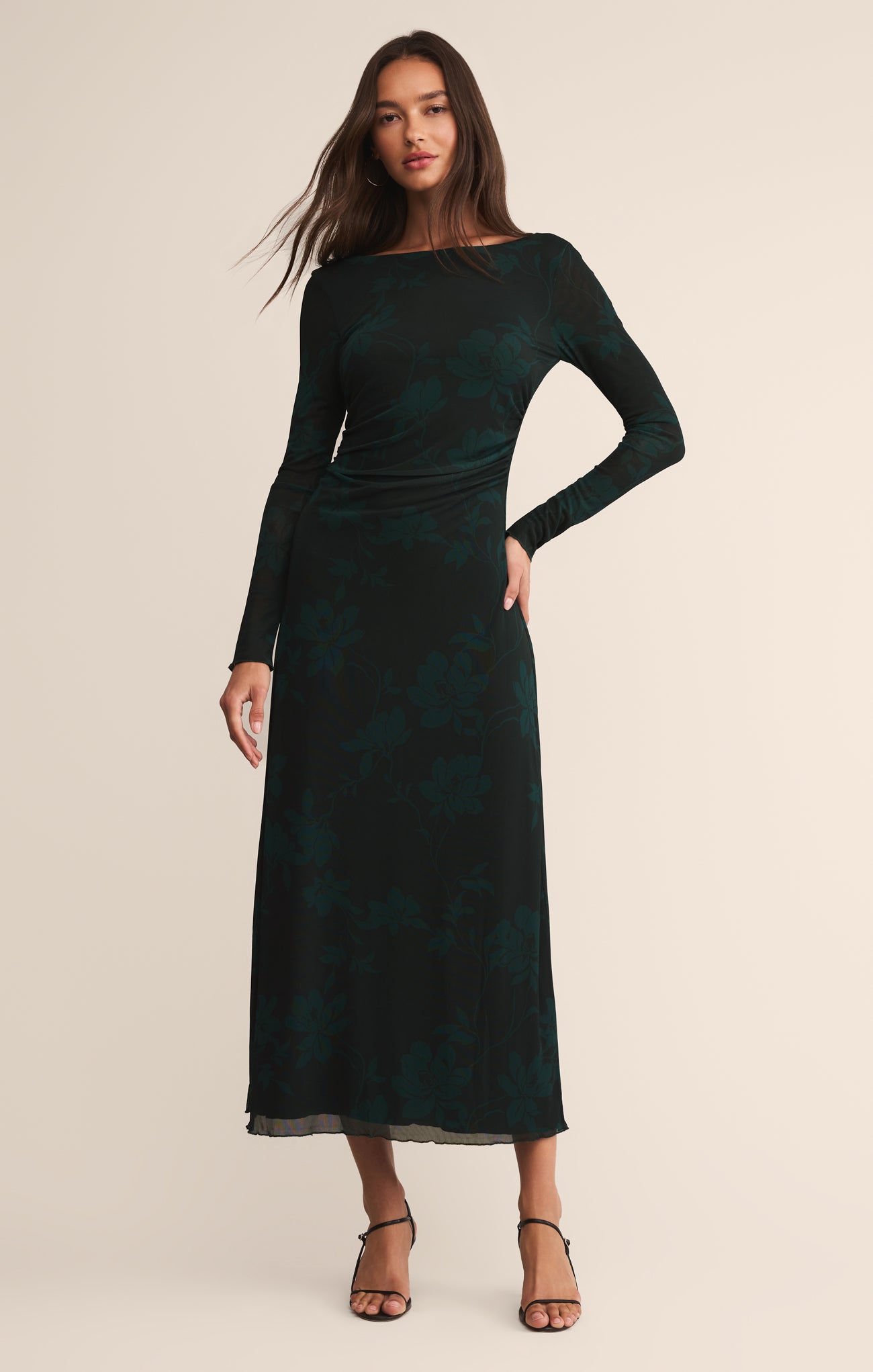 Robe midi en maille florale Spellbound - Robe transparente ajustée à manches longues imprimée pour femme