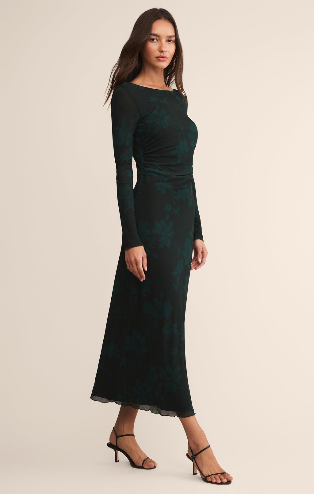 Robe midi en maille florale Spellbound - Robe transparente ajustée à manches longues imprimée pour femme