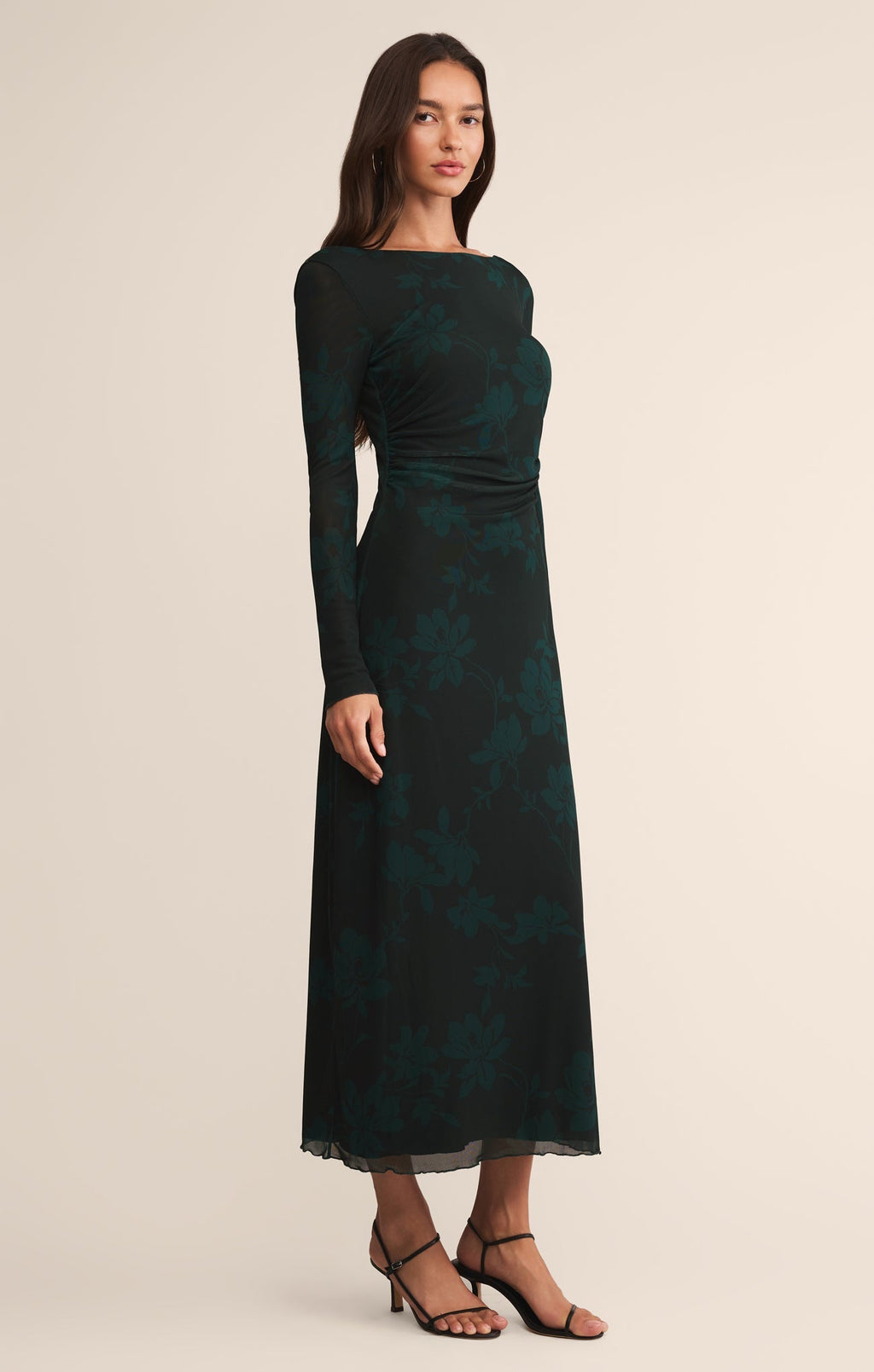 Robe midi en maille florale Spellbound - Robe transparente ajustée à manches longues imprimée pour femme