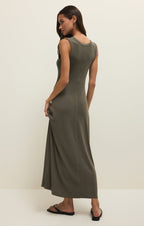 Robe longue côtelée Linden Slub - Robe sans manches légère évasée pour femme