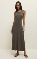 Robe longue côtelée Linden Slub - Robe sans manches légère évasée pour femme