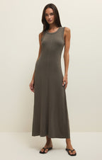 Robe longue côtelée Linden Slub - Robe sans manches légère évasée pour femme