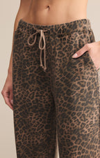 Pantalon Hunter en maille motif léopard - Pantalon d'intérieur large en molleton 100 % coton pour femme - Imprimé léopard