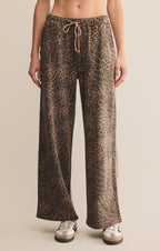 Pantalon Hunter en maille motif léopard - Pantalon d'intérieur large en molleton 100 % coton pour femme - Imprimé léopard