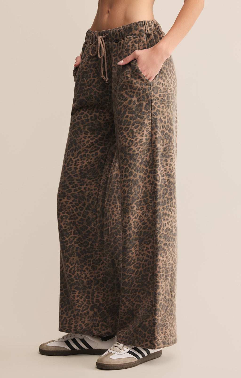 Pantalon Hunter en maille motif léopard - Pantalon d'intérieur large en molleton 100 % coton pour femme - Imprimé léopard