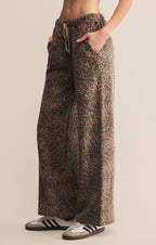 Pantalon Hunter en maille motif léopard - Pantalon d'intérieur large en molleton 100 % coton pour femme - Imprimé léopard