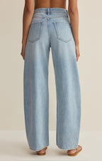 Pantalon Remi High Rise Denim - Jean large 100 % coton pour femme - Longueur cheville