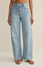 Pantalon Remi High Rise Denim - Jean large 100 % coton pour femme - Longueur cheville