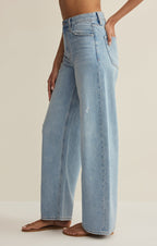 Pantalon Remi High Rise Denim - Jean large 100 % coton pour femme - Longueur cheville