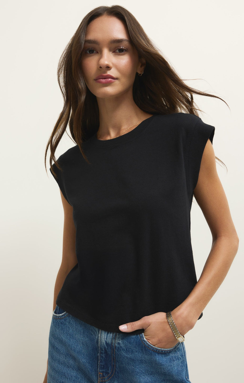 Haut en jersey de coton Camino – T-shirt ras-du-cou 100 % coton pour femme avec manches originales