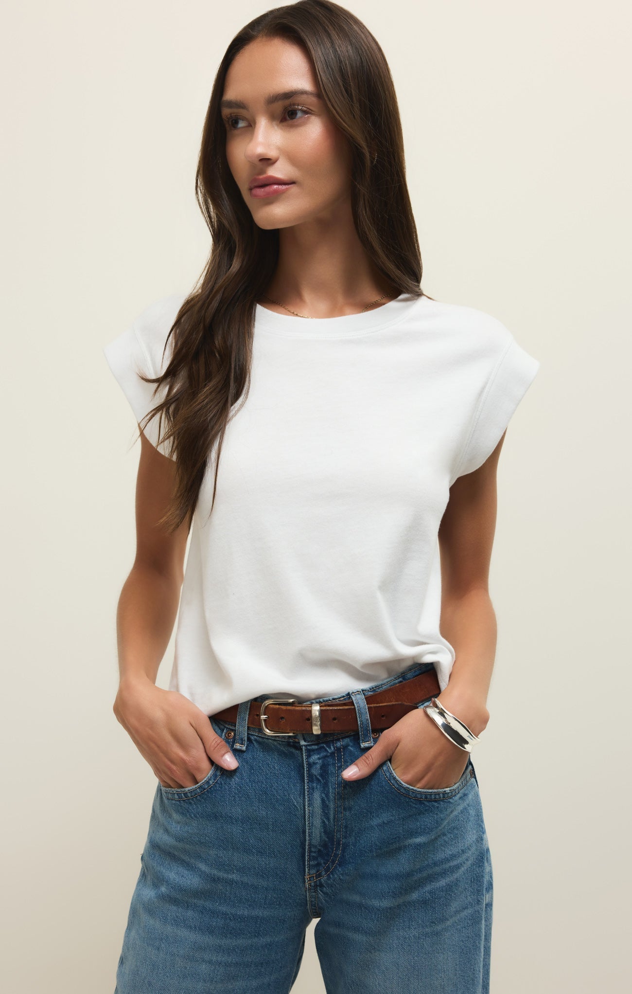 Haut en jersey de coton Camino – T-shirt ras-du-cou 100 % coton pour femme avec manches originales