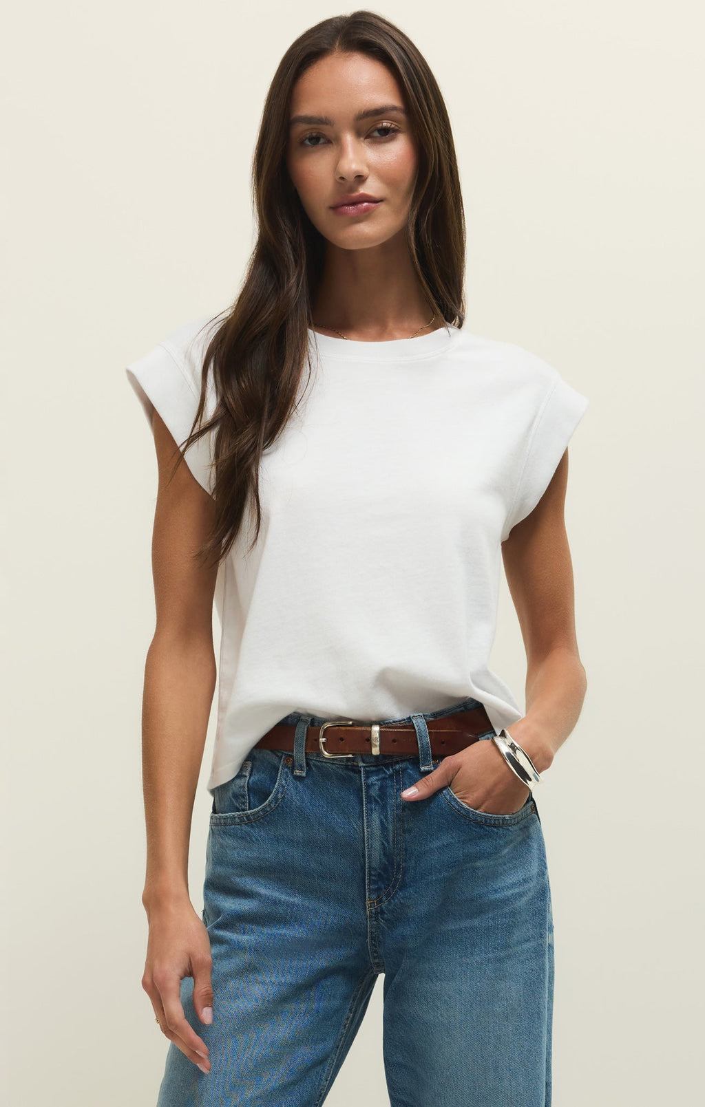 Haut en jersey de coton Camino – T-shirt ras-du-cou 100 % coton pour femme avec manches originales