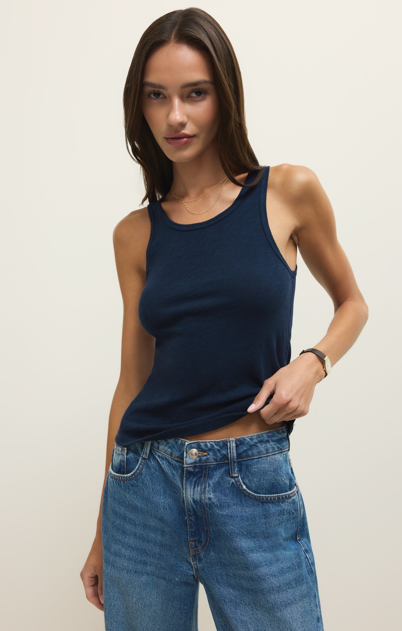 Débardeur à encolure dégagée Slub Classique - Débardeur en jersey brossé léger 100 % coton pour femme