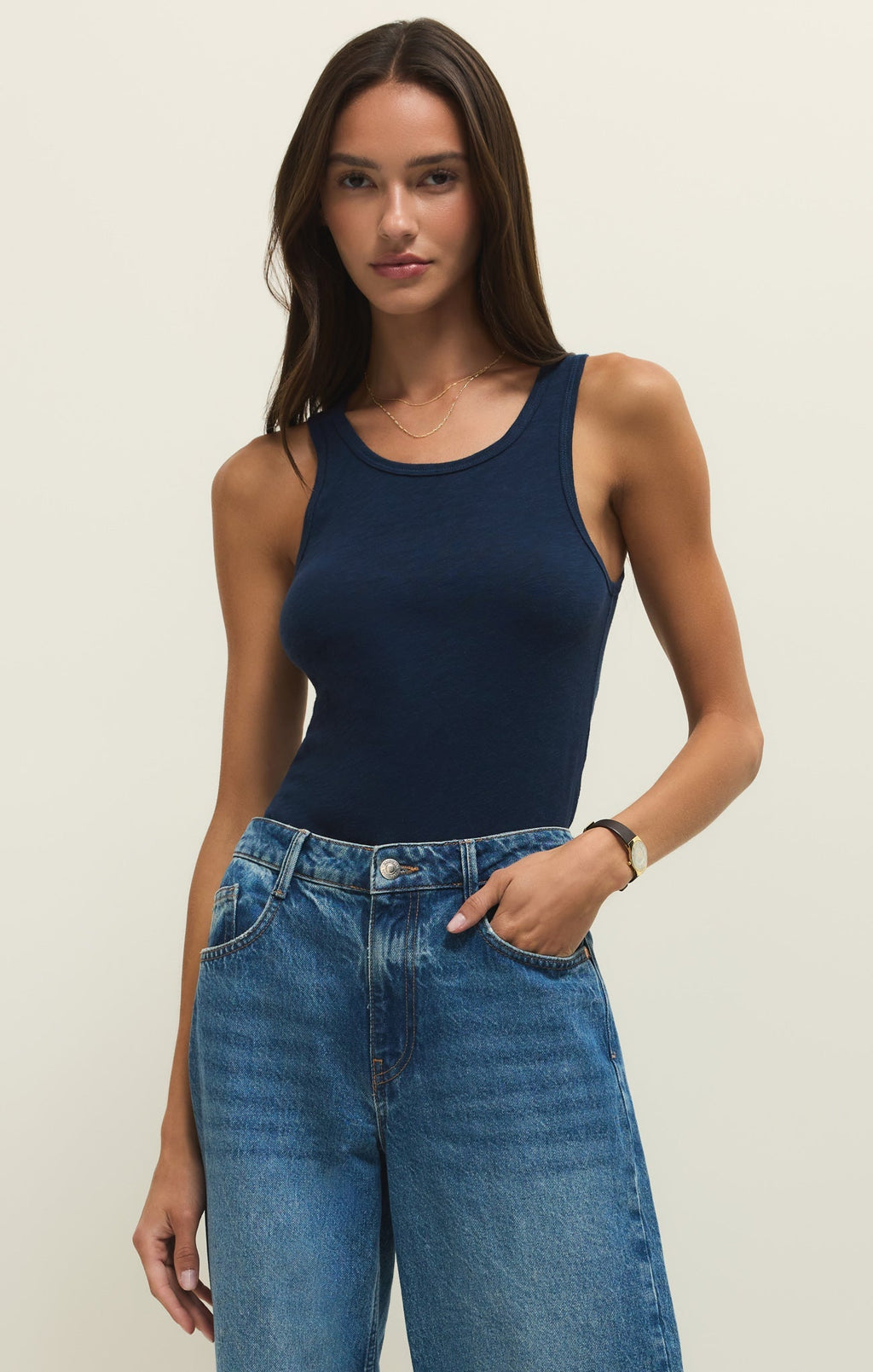 Débardeur à encolure dégagée Slub Classique - Débardeur en jersey brossé léger 100 % coton pour femme