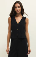 Haut sans manches Noelle Jersey - Débardeur 100 % coton avec col en V boutonné et délavage minéral pour femme