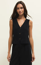 Haut sans manches Noelle Jersey - Débardeur 100 % coton avec col en V boutonné et délavage minéral pour femme