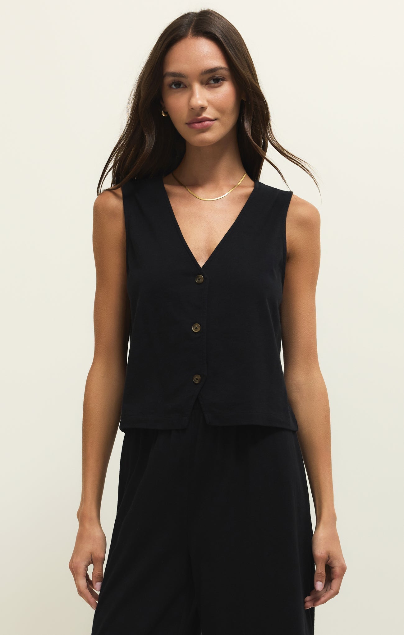 Haut sans manches Noelle Jersey - Débardeur 100 % coton avec col en V boutonné et délavage minéral pour femme