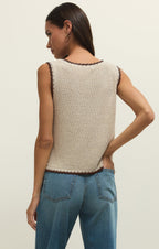 Débardeur Yessenia Whipstitch – Haut en maille sans manches à col en V avec bordure contrastée pour femme