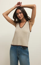 Débardeur Yessenia Whipstitch – Haut en maille sans manches à col en V avec bordure contrastée pour femme