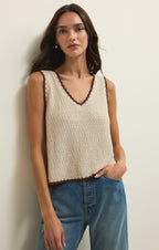 Débardeur Yessenia Whipstitch – Haut en maille sans manches à col en V avec bordure contrastée pour femme