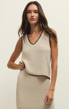 Débardeur Yessenia Whipstitch – Haut en maille sans manches à col en V avec bordure contrastée pour femme