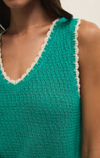 Débardeur Yessenia Whipstitch – Haut en maille sans manches à col en V avec bordure contrastée pour femme