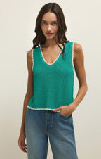 Débardeur Yessenia Whipstitch – Haut en maille sans manches à col en V avec bordure contrastée pour femme