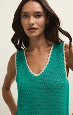 Débardeur Yessenia Whipstitch – Haut en maille sans manches à col en V avec bordure contrastée pour femme