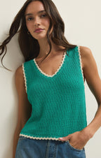Débardeur Yessenia Whipstitch – Haut en maille sans manches à col en V avec bordure contrastée pour femme