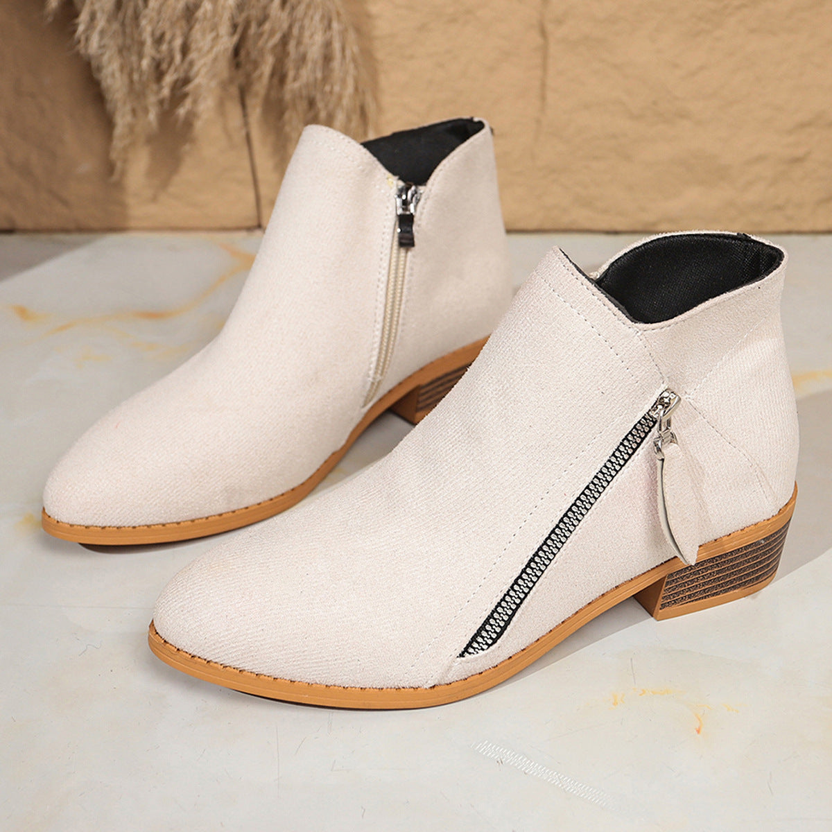 Suede Zipper Ankle Boots