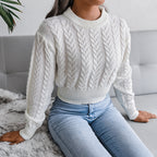 Sophie Cropped Cable-Knit Sweater | Thick Twist Knit Pullover