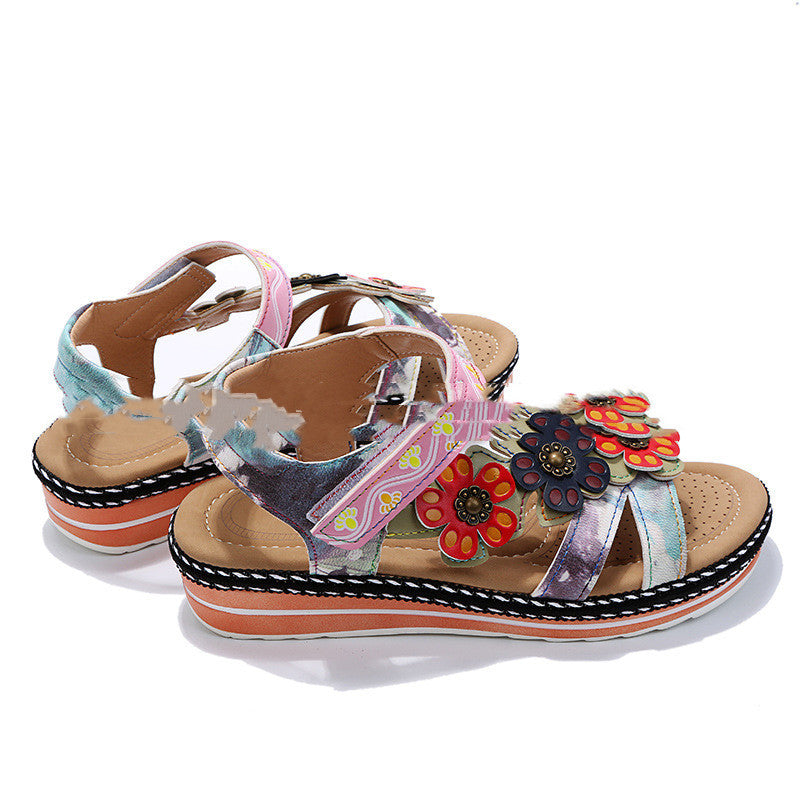 Women's Plus Size Ethnic Flower Platform Sandals