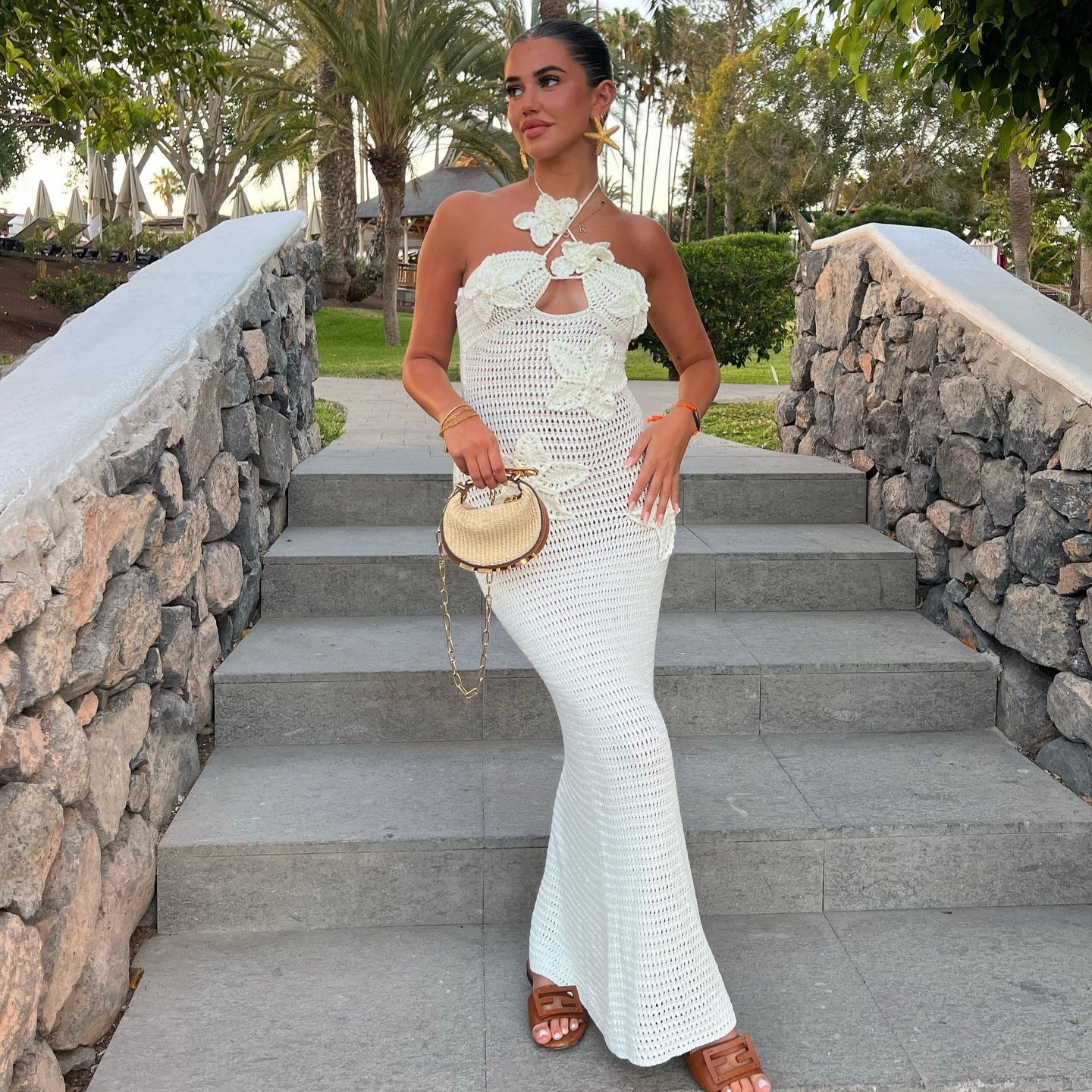 Sexy Crochet Halterneck Maxi Dress