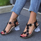 Summer sandal with a high square heel