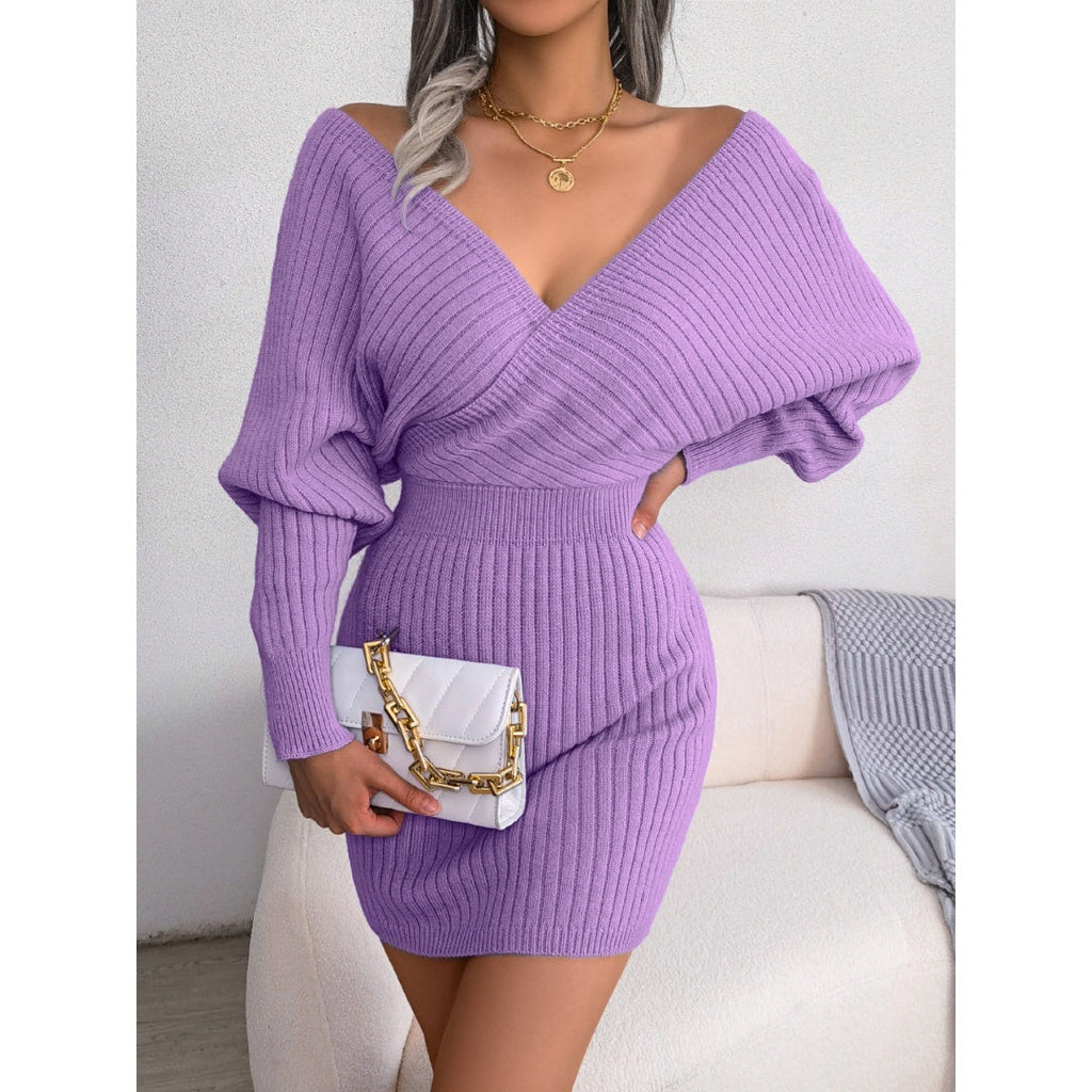 Cozy Chic V-Neck Knit Sweater Dress