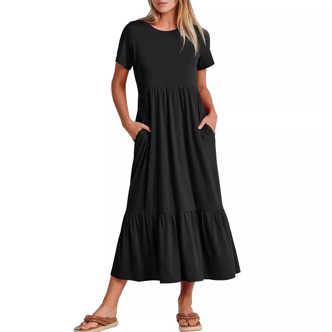 Women's Casual Round Neck Ruffle Dress