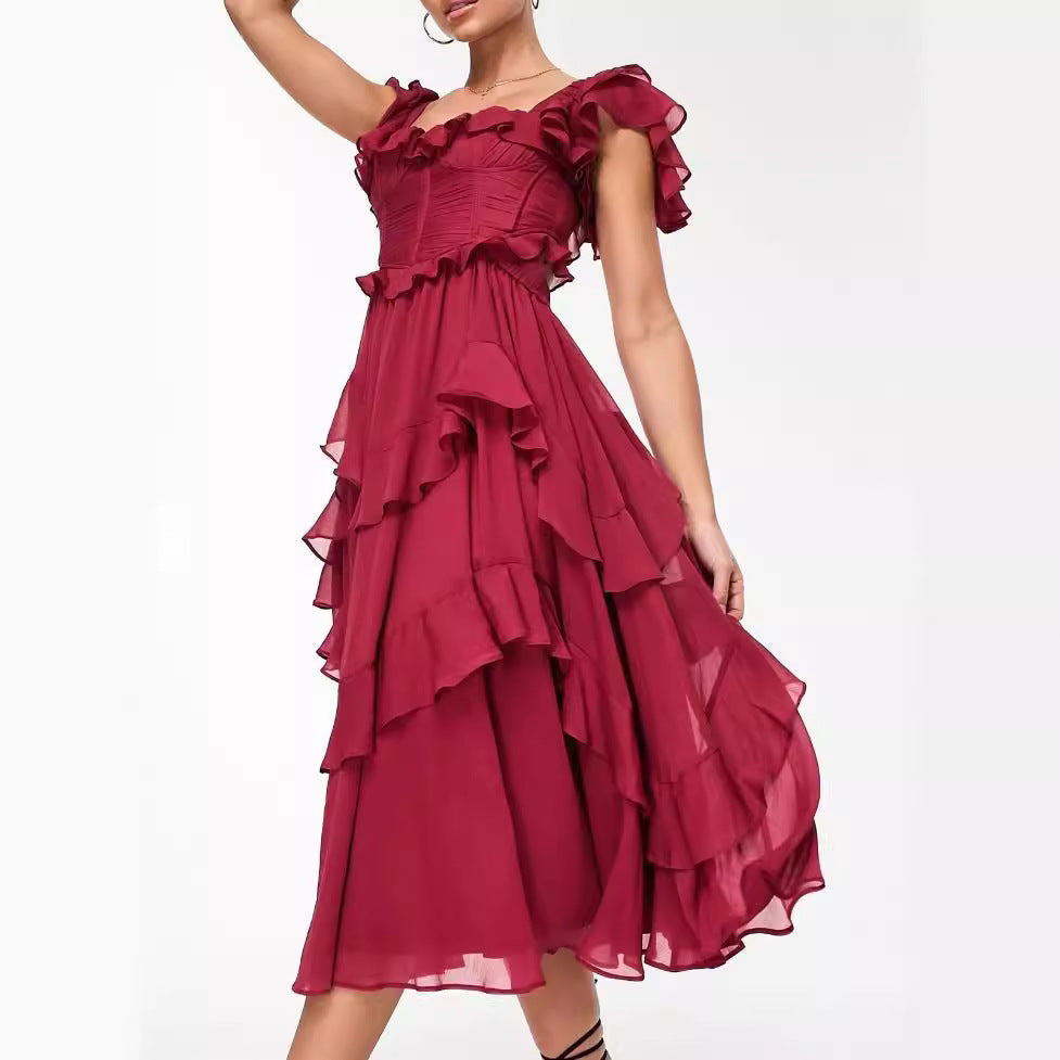 Short-sleeved ruffled summer dress