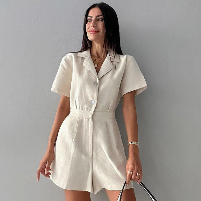 Casual Elegance Linen Short Jumpsuit