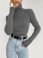Women's Premium Ribbed Turtleneck Sweater - Slim Fit Long Sleeve Knit Pullover