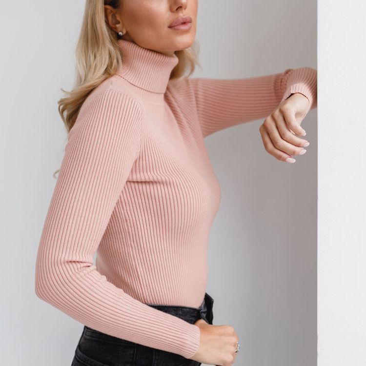 Women's Ribbed Turtleneck Knit Sweater - Slim Fit Long Sleeve Winter Pullover