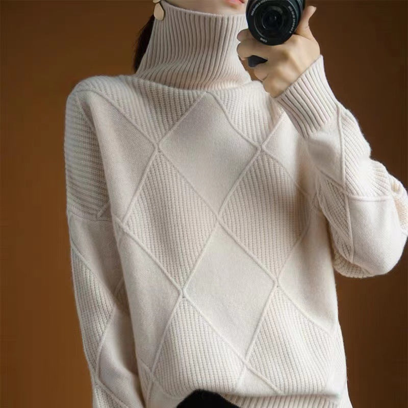 Cozy Diamond-Texture Knit Sweater