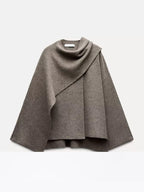 Women's Knitted Winter Cardigan - Elegant Short Coat with Asymmetrical Scarf Collar