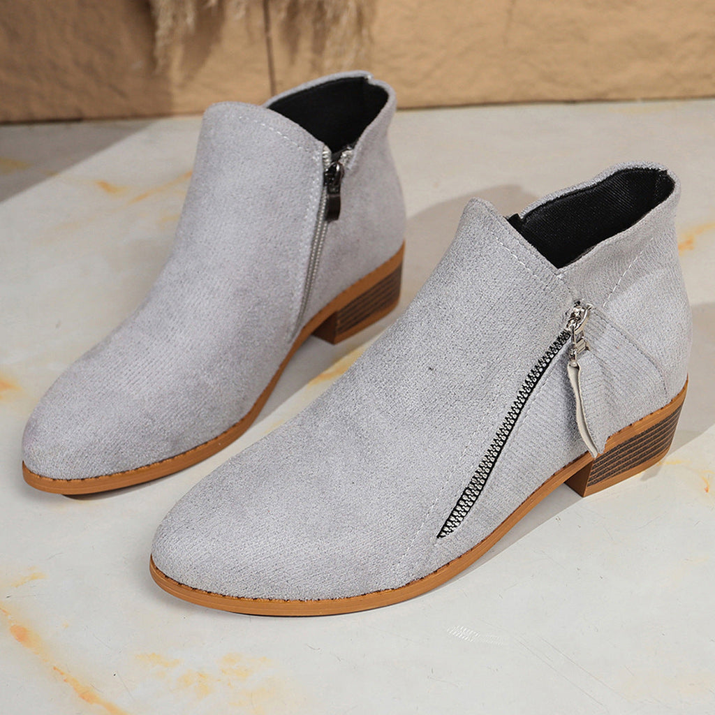 Suede Zipper Ankle Boots