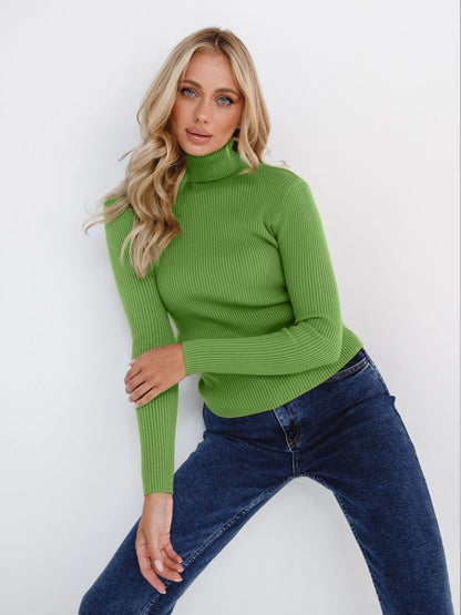 Women's Ribbed Turtleneck Knit Sweater - Slim Fit Long Sleeve Winter Pullover