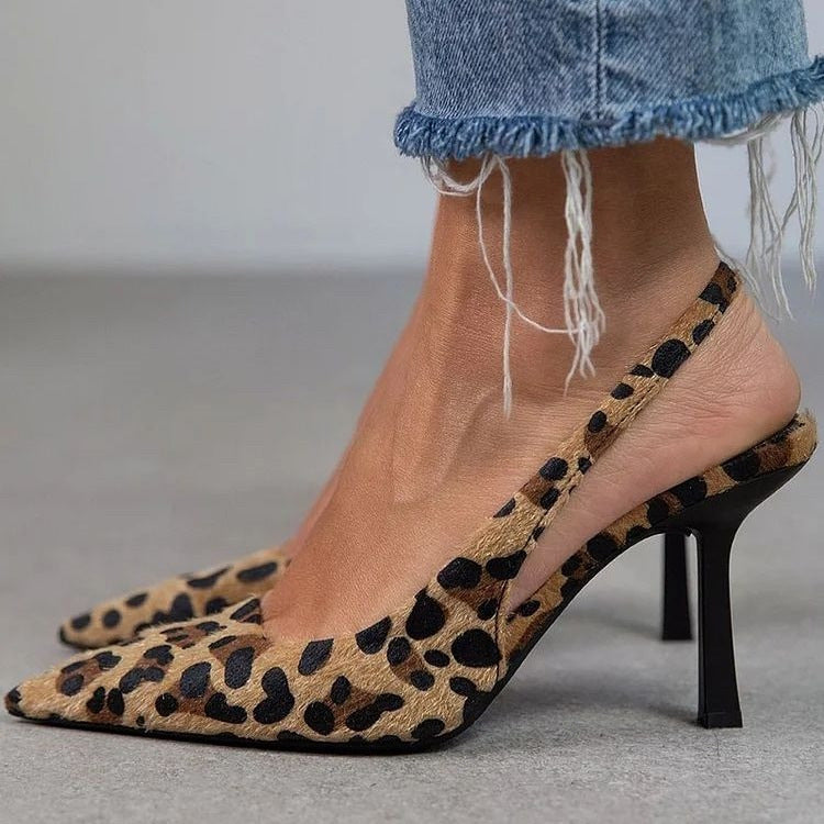 Leopard Print Pointed Toe Slingback High Heels