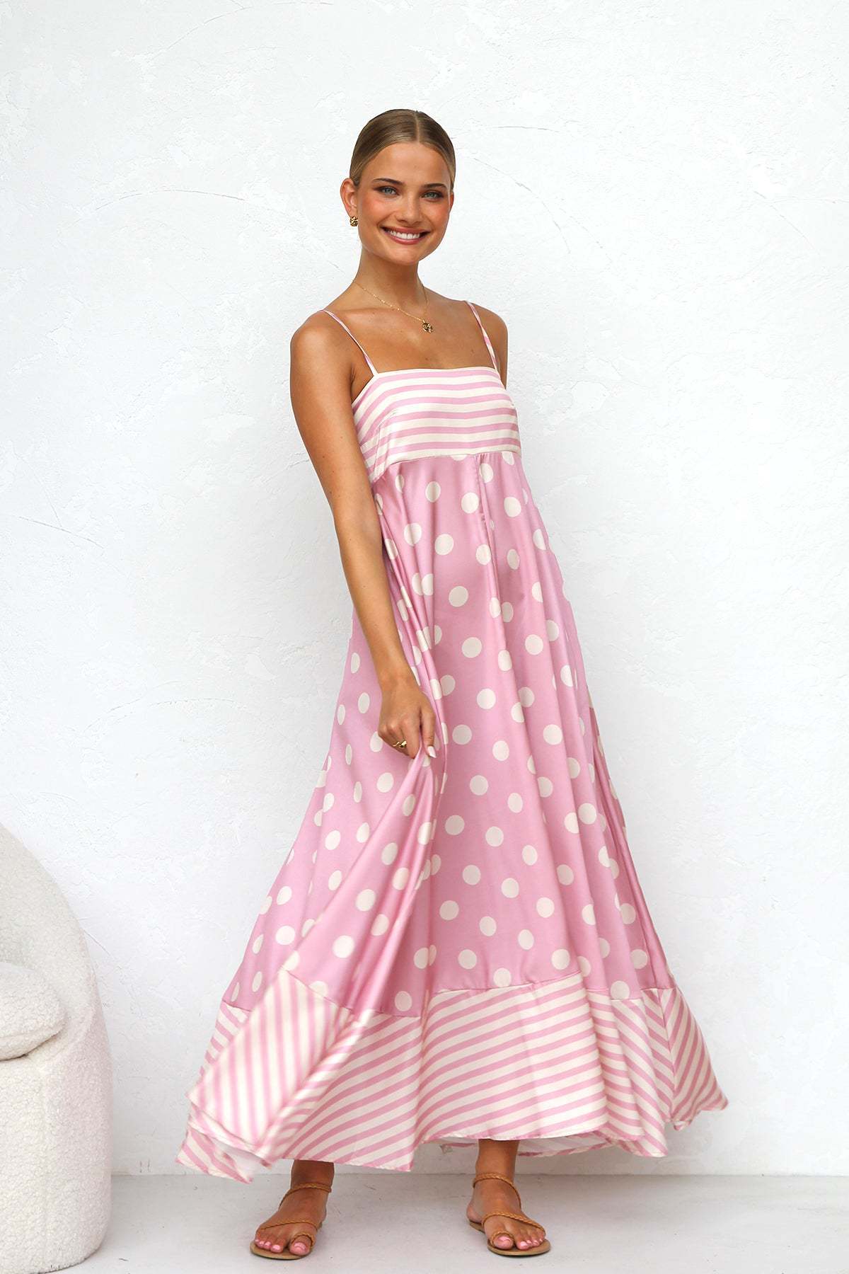 Striped dress with open back belt