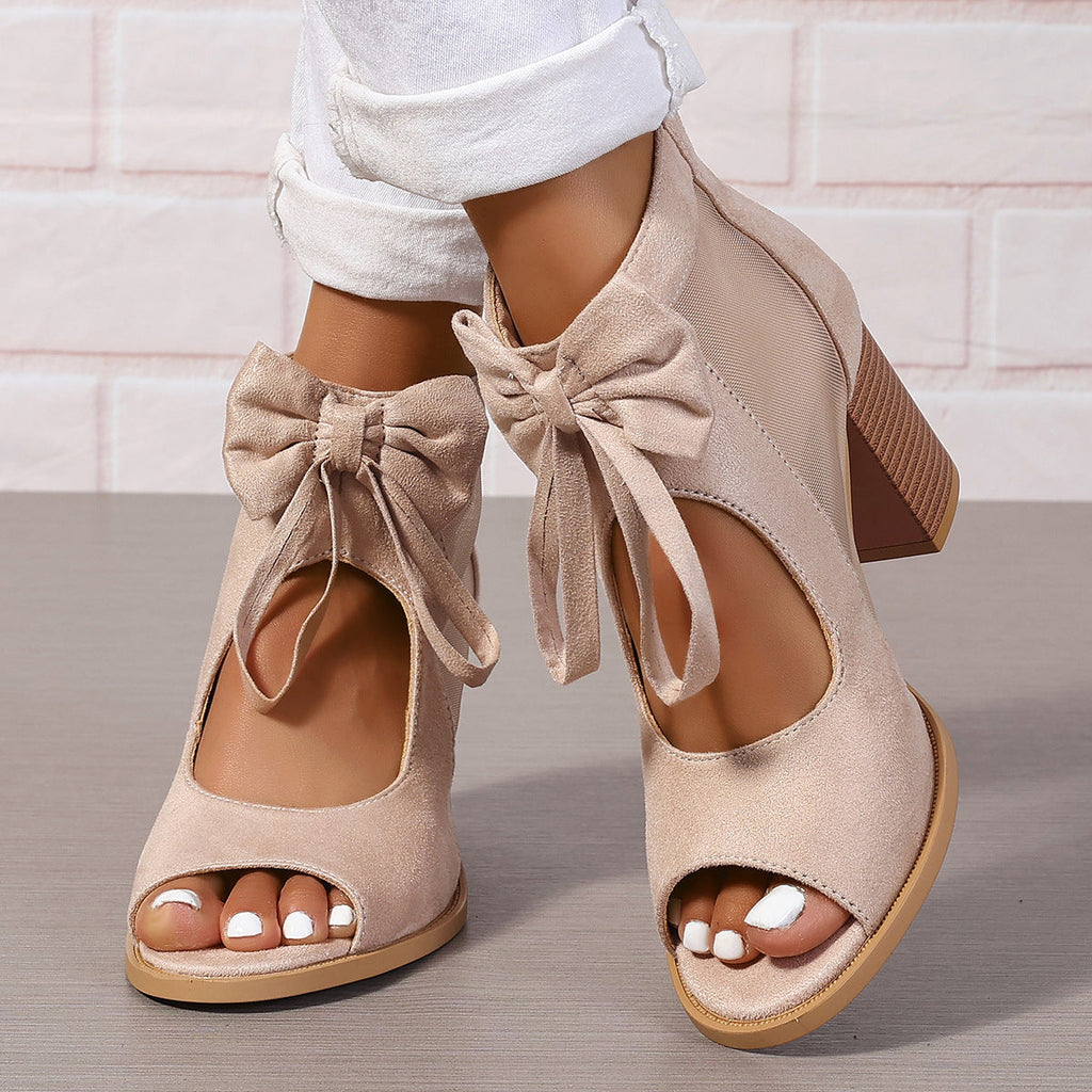 Elegant Bow Block Heel Sandals